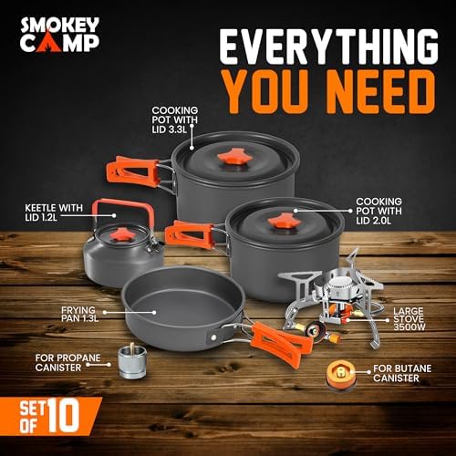 Camping Cookware Mess Kit Set with Stove - Backpacking Camping Pots and Pans Set, All in One Non-Stick Camping Cooking Set, Portable Stove, Hiking, Picnic, Outdoor & Camping Cookware Set