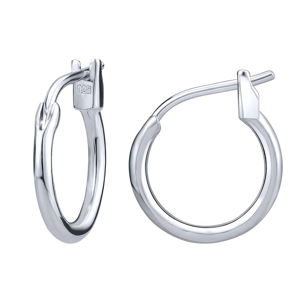AoedeJ 925 Sterling Silver Hoop Earrings, High Polished Round Tiny Click-Top Hoop Earrings, Small Clasp Hoop Piercing Earrings (Inner Diameter-12mm 1/2'')