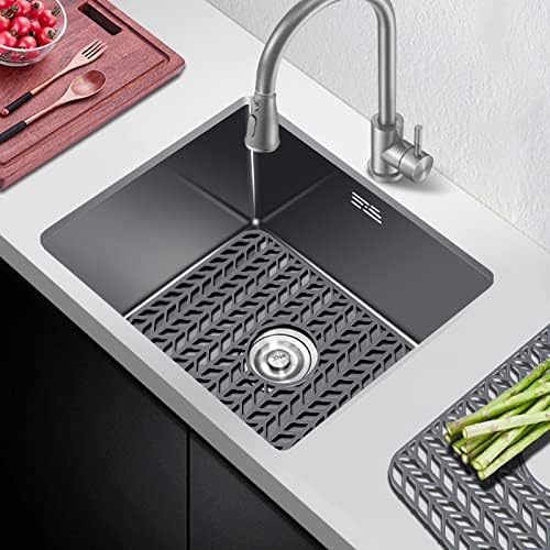 AWOKE Sink Protectors for Kitchen Sink | 16.2"x 12.5" Kitchen Sink Mats for Bottom of Kitchen Sink | Sink Inserts for Kitchen Sink of Stainless Steel Sink | Center Drain (Grey)