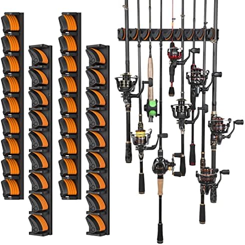 PLUSINNO V9 Vertical Fishing Rod Holders, Wall Mount 4-Pack - Holds 36 Rods, Diameter 3-19mm