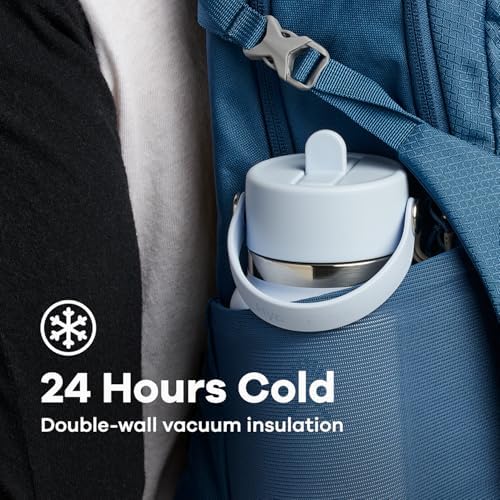 HYDRO FLASK Wide Mouth vacuum insulated stainless steel water bottle with leakproof closeable straw lid for cold water drinks, sports, travel, car and school