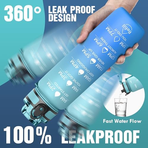 OLDLEY Water Bottle, 32oz Motivational Sports Water Bottle with Time Marker - Times to Drink - Tritan, BPA Free, Wide Mouth Leakproof, Luca (1 Bottle)