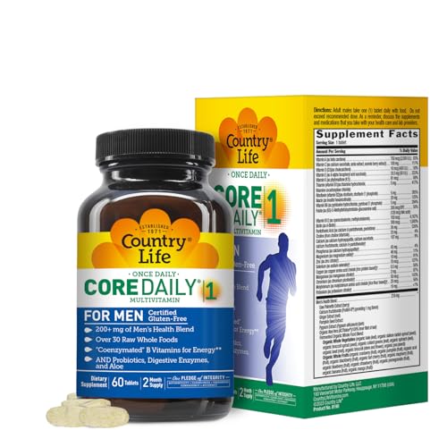Country Life Core Daily-1 for Men - Multivitamin with Probiotics, Saw Palmetto, Pumpkin Seed Extract, and Coenzymated B Vitamins - Gluten-Free and Vegetarian - 60 Tablets