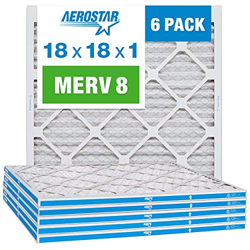 Aerostar 18x18x1 MERV 8 - 6 Count - High Efficiency Pleated HVAC, Furnace & Air Conditioner Filters - Removes Dust, Lint, Mold & Allergy-Causing Pollen