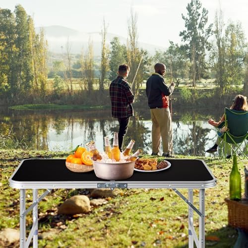 3.0 Ft Folding Portable Camping Table with Adjustable Height Legs, RV Dining Tables, Grill, DJ, BBQ, Dining, Picnic, Cooking, Beach, Garden, Black