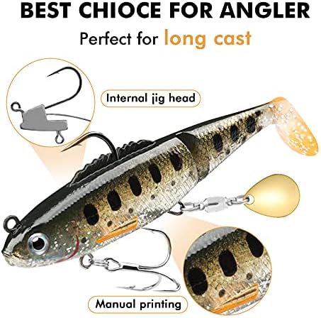 TRUSCEND Pre-Rigged Soft Fishing Lures, Well-Made Easy Catching Lures for Family Fishing, Great Action Swimbaits with Spinner, All-Conditions Fishing Gear for Bass Trout Walleye, Crappie Fishing Jigs
