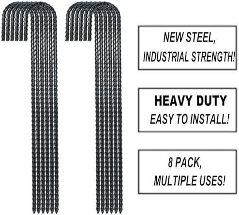16 Inch Ground Rebar Stakes, J Hook Extra Heavy Duty Rust Proof Coated Steel Ground Anchors with Chisel Point End for Camping Tent and Canopy Tent (8)