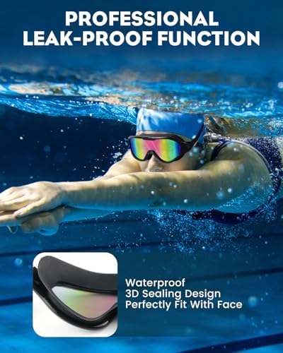 Rantizon Swim Goggles 2 Pack, Wide View Anti Fog&UV Swimming Goggles for Audlt, No Leaking Pool Accessories for Men Women Kid
