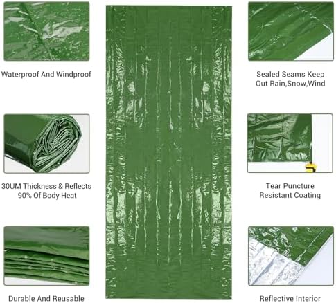 Esky Emergency Sleeping Bag, Portable Emergency Blanket Thermal Bivy Sack, Waterproof Lightweight Survival Gear with Compass for Camping Hiking Outdoor Adventure