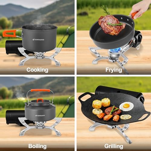 Odoland Portable Camping Stove Propane 1400W Gas Stove Collapsible Backpacking Stove for Indoor Outdoor Cooking Hiking and Picnic