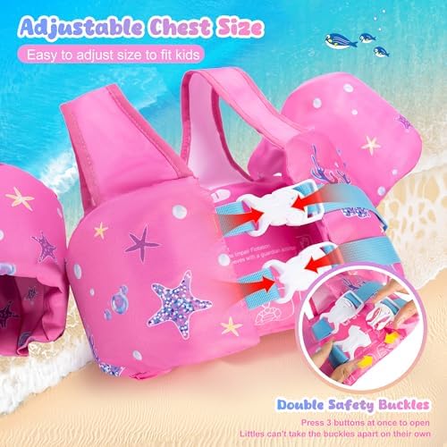 NEMONE Toddler Swim Vest for 22-70 lbs Kids Floaties Swim Jacket with Arm Water Wings for Girls Boys 2 3 4 5 6 7 Years Old Sea Beach Pool