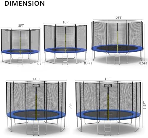 AOTOB 8FT 10FT 12FT 14 FT 15FT Trampoline with Safety Enclosure Net,Outdoor Trampoline with Basketball Hoop, Heavy Duty Jumping Mat and Spring Cover Padding for Kids and Adults, Storage Bag and Ladder