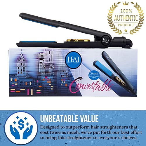 HAI Convertible Ceramic Hair Straightener for Women - Professional Fast Heating Flat Iron with 5 Temperature Levels for All Hair Types - (Classic Blue)