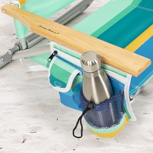 Tommy Bahama 5-Position Classic Lay Flat Backpack Beach Chair with Cooler and Cup Holder, Portable Folding Beach Chair for Tanning, Pineapple Stripe