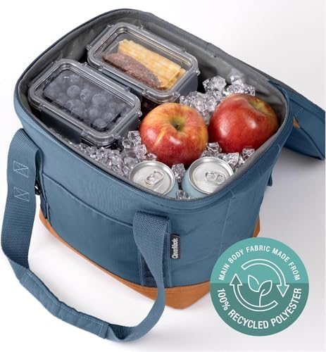 CleverMade Pacifica Collapsible Insulated Cooler Bag – 18 Can Leakproof Soft Folding Cooler for Beach, Travel, Car – Bottle Opener – Cool Gray/Cognac