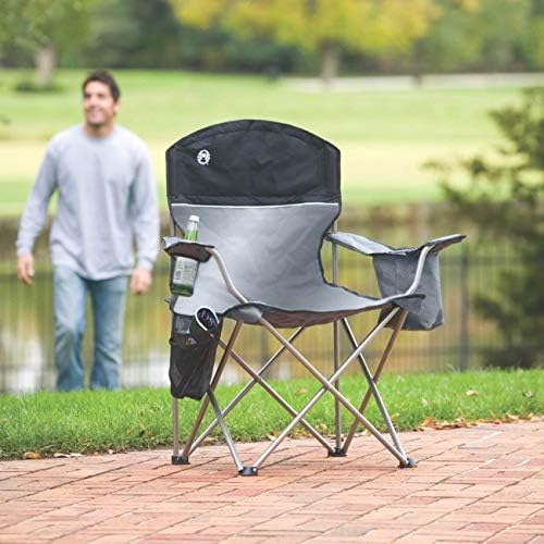 Coleman Portable Quad Camp Chair with 4-Can Cooler, Cushioned Seat & Back with Side Pockets & Cup Holder, Carry Bag Included