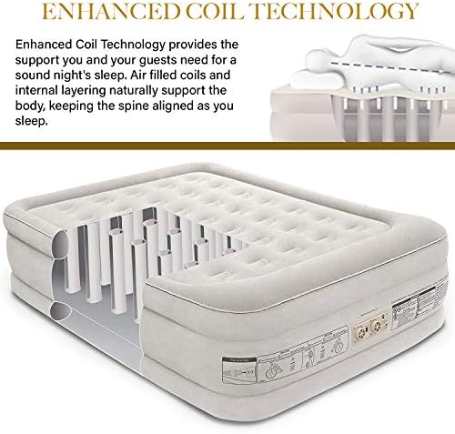 King Koil Luxury Built-in Pillow Top Queen Air Mattress with Built-in High-Speed Pump Best for Home, Camping, Guests, 20" Queen Size Double High Airbed, Blow Up Mattress, Waterproof, 1-Year Warranty