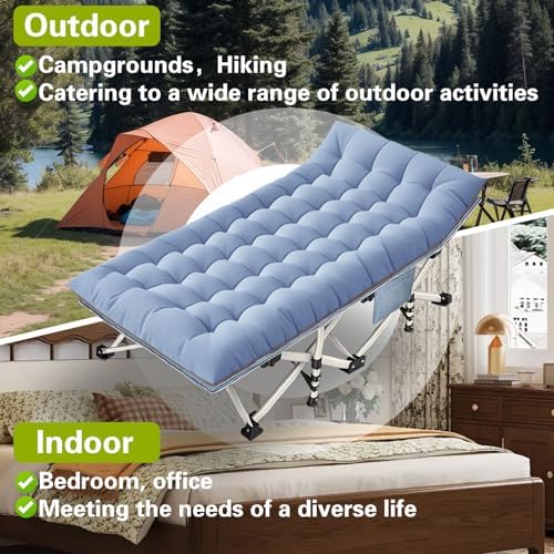 XXL Camping Cots Oversize Cots for Adults Extra Large Cots for Sleeping with Mattress Heavy Duty Camping Bed with Carry Bag Folding Cot for Hiking Camping Indoor Office Nap Vacation Easy to Set up