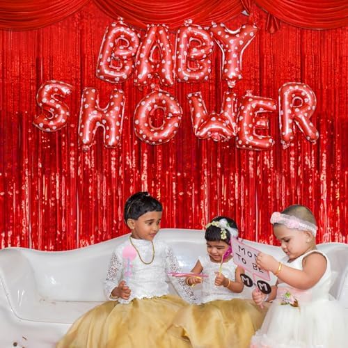 20 Pack Foil Curtain Backdrop Red Metallic Tinsel Foil Fringe Curtains Photo Booth Props for Birthday Wedding Engagement Baby Shower Bachelorette Christmas Holiday Celebration Party Decorations