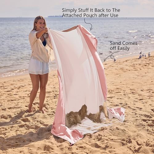 WEKAPO Beach Blanket Sandproof Waterproof, Extra Large Beach Mat, Oversized & Compact Sand Free Mat Quick Drying, Lightweight & Durable with 6 Stakes & 4 Corner Pockets