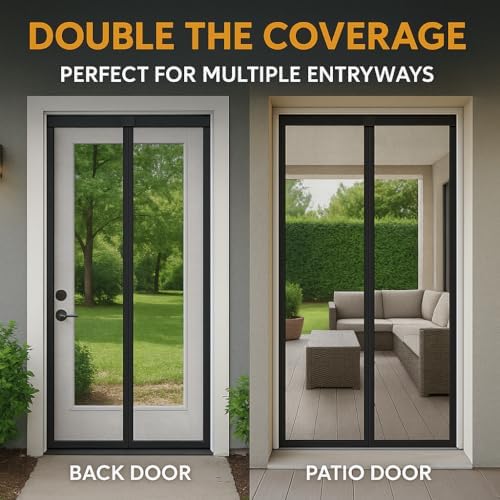Flux Phenom The Magnetic Screen Door 38x82 Inch – Easy Install, Strong Magnet Strength, Self-Sealing Mesh, Pet Tested, Hands-Free Entry, Door Screen Magnetic Closure - Pack of 2