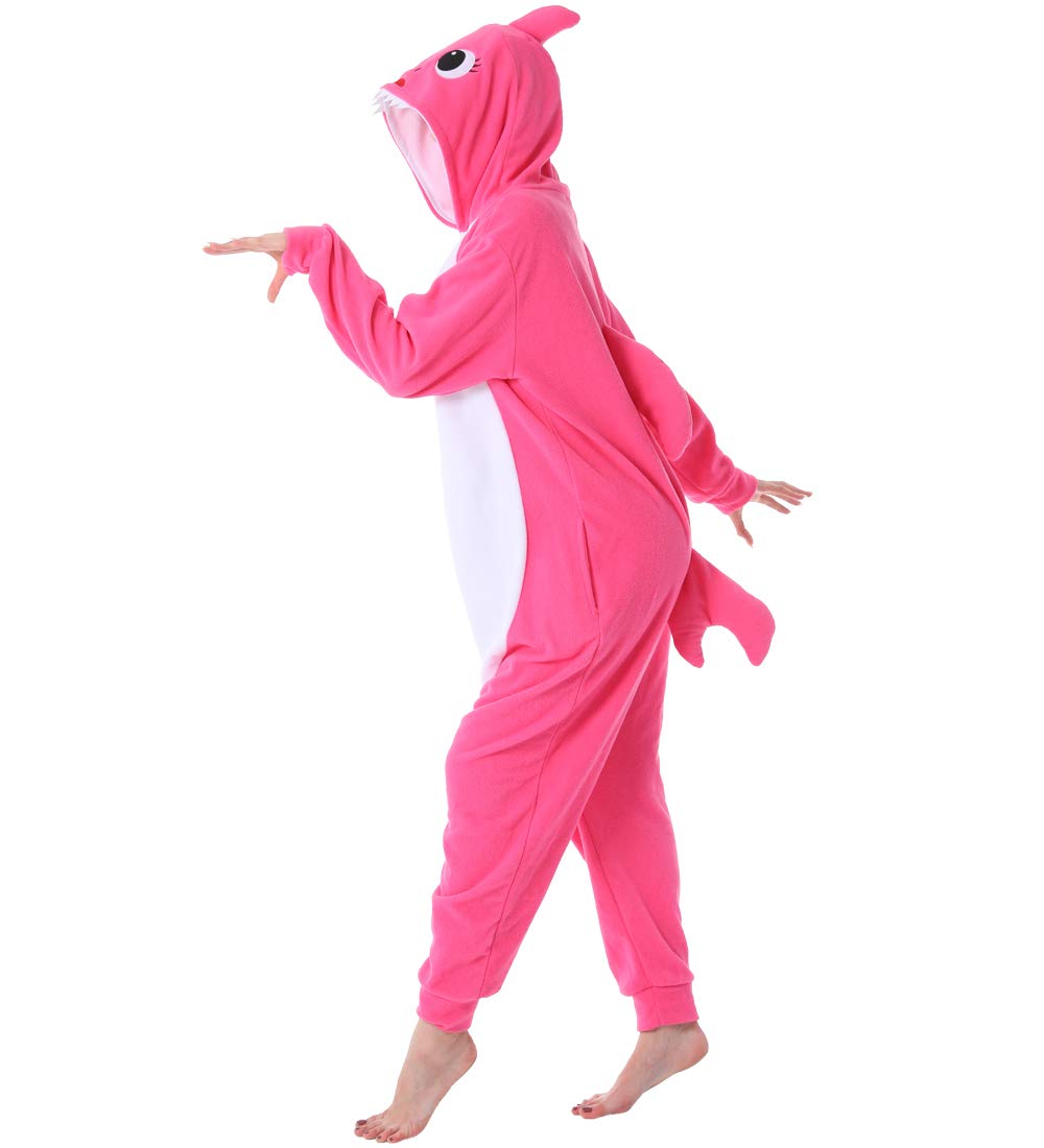 dressfan Animal Shark Onesie Cosplay Costume Christmas Halloween Pajamas for Unisex Adults Teens Kids Rose M