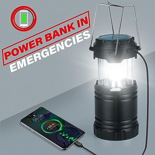 Wsky Solar Camping Lantern 4-Pack - Rechargeable LED Lights, Magnetic Base & Foldable Hanging Hook- Collapsible Lamp Battery Powered Perfect for Power Outages, Hiking, Campsites, Emergencies