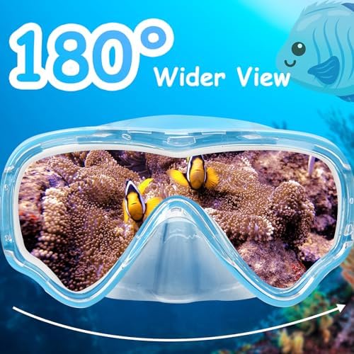 Vvinca Kids-Goggles with Nose Cover, Diving Mask Elastic Fabric Strap Anti Fog Anti Shattered Lens for Kids Swim Goggles 3-14