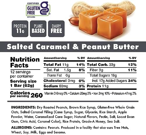 Bonk Breaker Plant Based Protein Bars, Gluten Free, Dairy Free, 11g Protein, Salted Caramel & Peanut Butter, 12 Pack