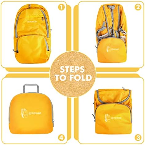 ZOMAKE Lightweight Packable Backpack 30L, Foldable Hiking Backpacks Water Resistant Compact Folding Daypack for Travel(Yellow)