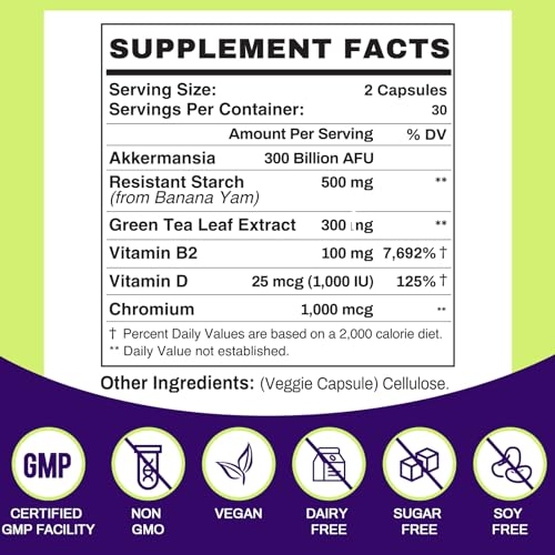 300 Billion AFU Akkermansia Muciniphila - A Live Probiotics for Women Men, for GLP-1, Probiotics for Digestive, Gut, Immune & Overall Health, Enhances Gut Digestive Lining function, 60 Capsules