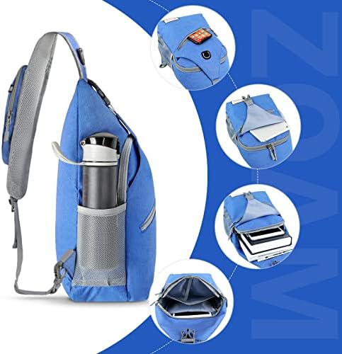 ZOMAKE Sling Bag for Women Men, Small Crossbody Sling Backpack, Mini Water Resistant Shoulder Daypack for Travel, Anti Thief Chest Bag for Hiking, Sports(Blue)