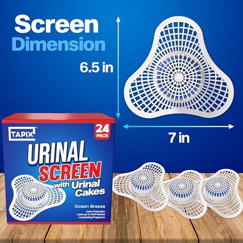 Urinal Screen Deodorizer (24 Pack) with Urinal Cakes Ocean Breeze Scent, Anti-Splash Urinal Deodorizer
