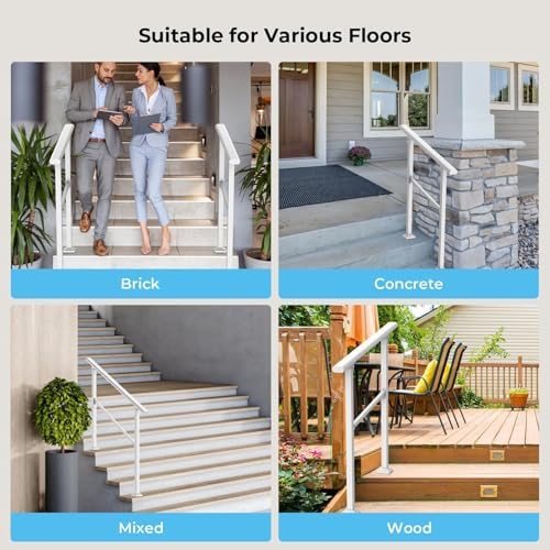 Hand Rails for Outdoor Steps,4 Step Stair Handrail & Indoor Stair Railing Kit๏ผMetty Metal Railings for Outdoor Steps and Hand Rails for Seniors for Porch Railing