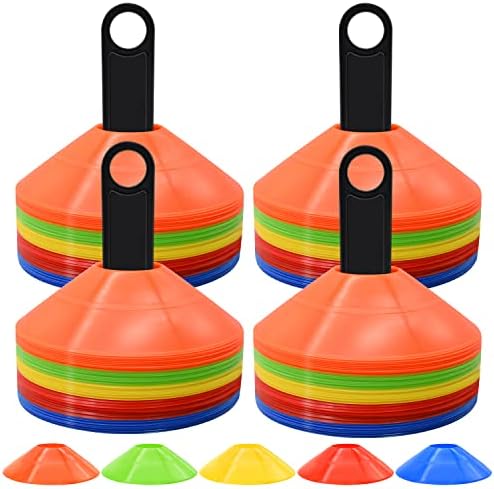 25/50/100/200 Pack Disc Cones, Agility Soccer Cones with Carry Bag and Holder, Soccer Cones for Sports Training, Football, Soccer, Basketball, Coaching, Practice Equipment, 5 Color