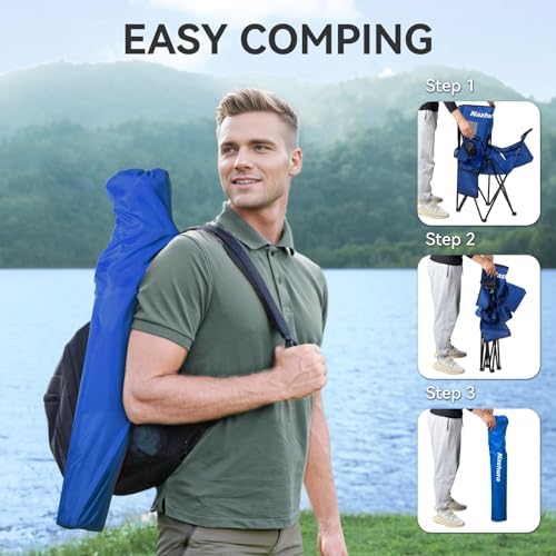 Nazhura 2 Pack Outdoor Camping Chairs Folding/Foldable/Portable with Cooler Pouch, Mesh Backrest and Cup Holder Pocket (Blue, 2 Pack)