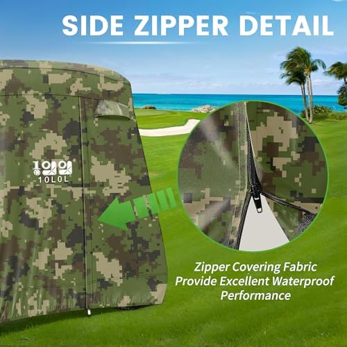 10L0L 2/4/4+2 Passenger Golf Cart Cover Fits for Yamaha EZGO Club Car, 420D Waterproof Durable Polyester Golf Cart Cover with Three Zipper Doors Windproof Sunproof - Black/Army Green/Sliver
