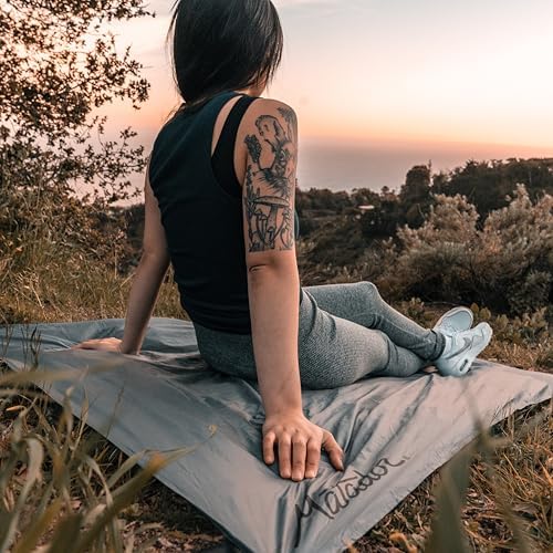 Matador Pocket Blanket 4.0 - White (Seats 2-4); Foldable Picnic Blanket, Concert Blanket and Festival Blanket; Sand Proof Beach Blanket with Stakes; Picnic Tarp, and Outdoor Blanket for Grass