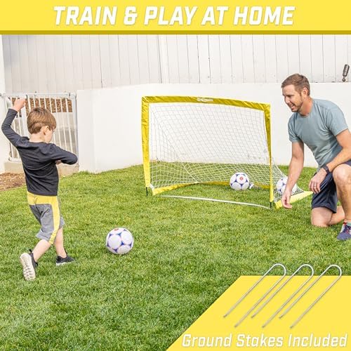 GoSports Portable Soccer Goals for Kids - 13 Color Options - Choose 4 x 3 ft or 6 x 4 ft - Team Tone Pop Up Nets for Backyard