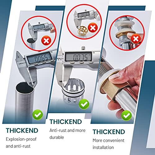 Vessel Sink Drain for Bathroom, Pop-up Drain With Detachable Basket Stopper, Anti-Explosion And Anti-Clogging Drain Strainer, Sink Drain Assembly With Overflow Brushed Nickel, REGALMIX RWF083J