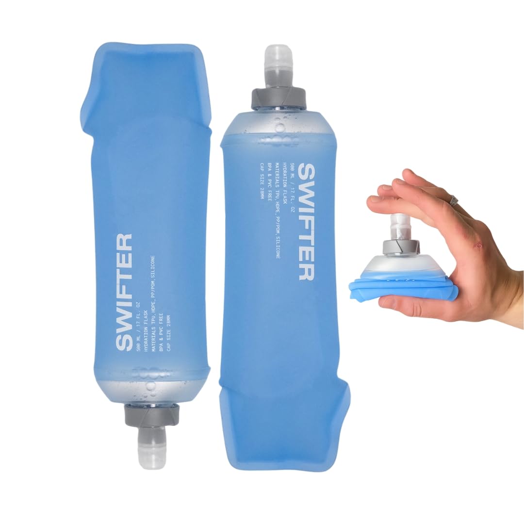 SWIFTER 2x Soft Flask 500ml | Running, Hiking, Cycling Hydration Flask | Collapsible, Leakproof, Reusable | Matt Finish, Sky Blue