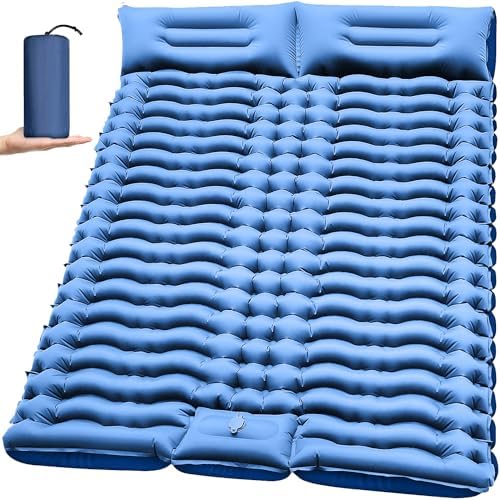 Double Sleeping Pad for Camping- Self Inflating 4"" Extra-Thick with Pillow Built-in Foot Pump Inflatable Sleeping Mat for Backpacking, Hiking, Traveling, Tent