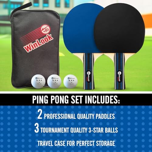 JP WinLook Ping Pong Paddles Sets - Portable Table Tennis Paddle Set with Ping Pong Paddles Professional Case & Ping Pong Balls - Premium Table Tennis Racket Player Set for Indoor & Outdoor Games