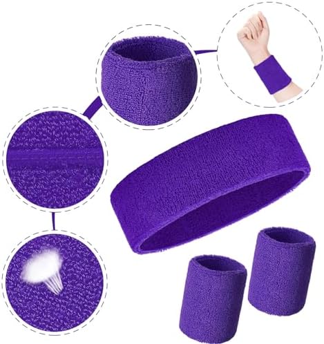 Bememo 6 Pcs Neon Sports Sweatbands Set Paris Sports Competitions Sweatbands 2 Headband 4 Wristbands Breathable Terry Cloth Athletic Bands for Basketball Tennis Costumes Cosplay