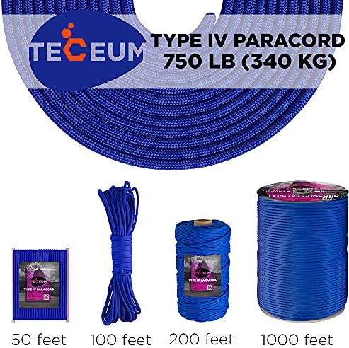 TECEUM 5/32" Paracord Rope 1000 – 1000ft / 200ft / 100ft / 50ft – Tactical Parachute Cord 4mm – 45+ Colors – Nylon String for Survival & Camping Gear – Stripe Cord for Survival – Utility Rope