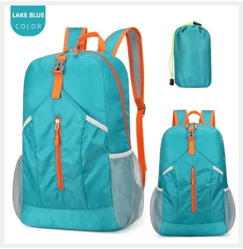 25L Hiking-Backpack Foldable-Sports Daypack -Camping Collapsible Bag Water Resistant Lightweight Travel Men Women (Lake Blue)