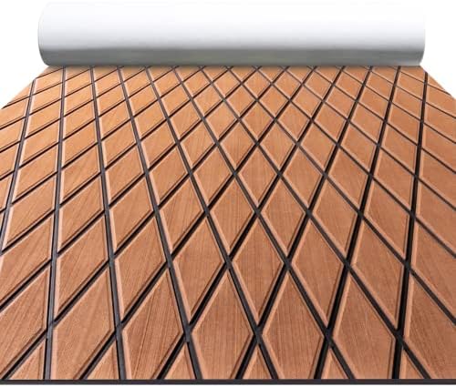FOCEAN Boat Flooring EVA Foam Boat Decking Marine Mat Non-Slip Self-Adhesive Flooring Sheet for Motorboat Kayak Surfboard Garden Floor Swimming Pools, 94.5''x 15.7'', Brown with Black Lines