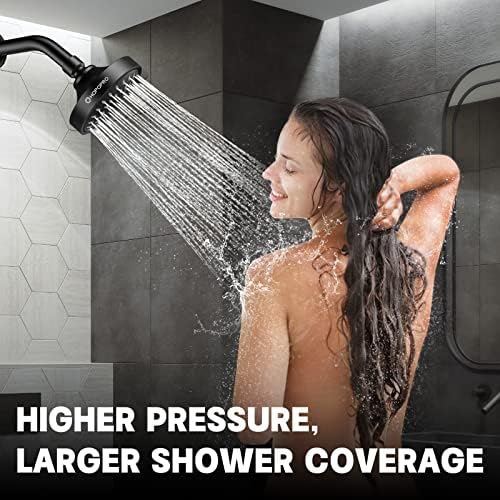 HOPOPRO 5-Mode High Pressure Shower Head - The Washington Post, NBC News, Today TV Show Recommended - High Flow Fixed Showerheads (4 Inch Matte Black)