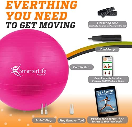 SmarterLife Exercise Ball Yoga Ball for Fitness, Balance, Stability, or Pregnancy, Gym Ball for Core Workout, Physical Therapy, Yoga Ball Chair for Office, Anti-Slip Anti-Burst