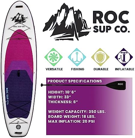 Roc Inflatable Stand Up Paddle Boards 10 ft 6 in with Premium SUP Paddle Board Accessories, Wide Stable Design, Non-Slip Comfort Deck for Youth & Adults